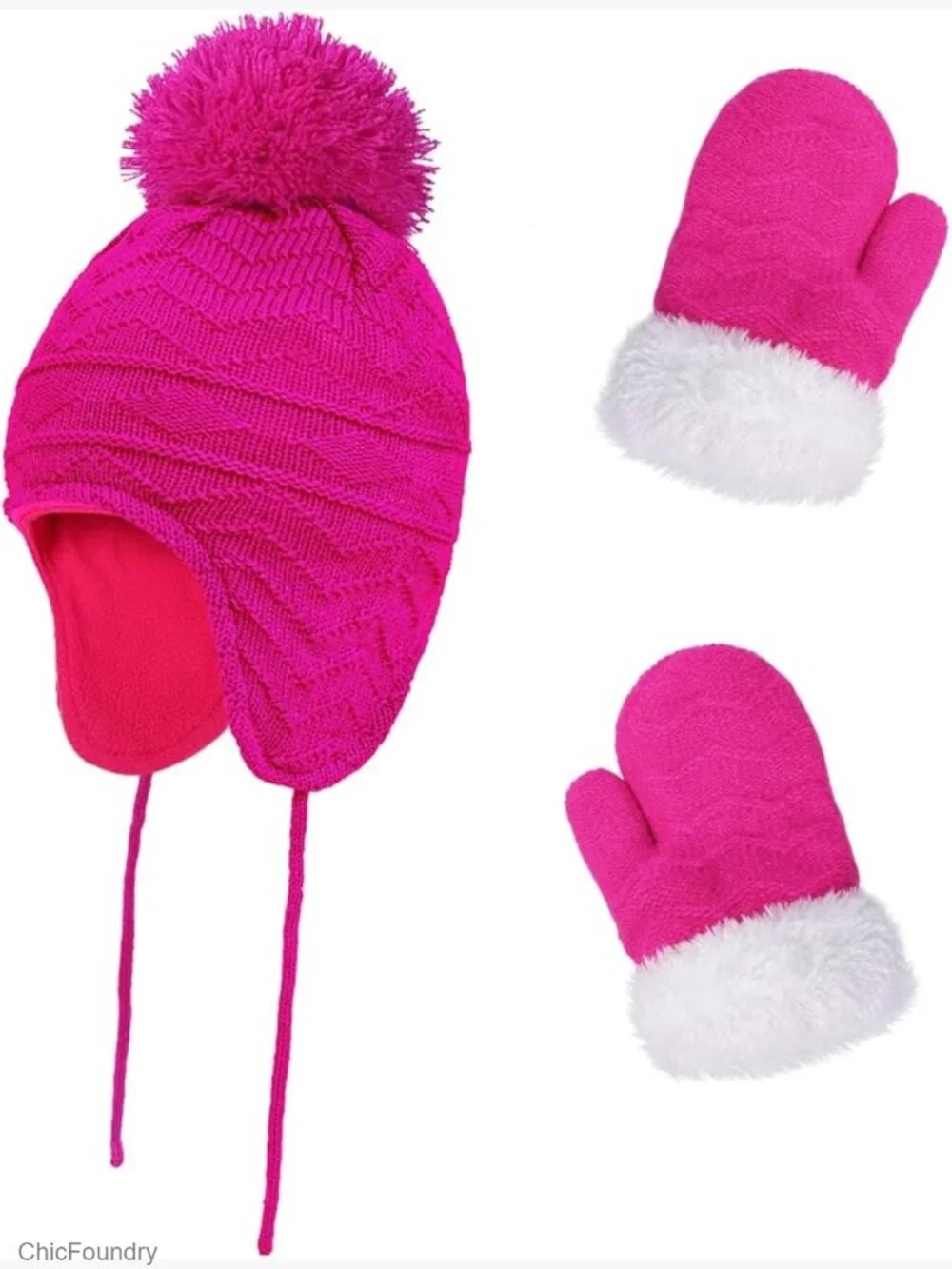 Kids Winter Beanie Hat Mittens Set Warm Fleece Knitted Hat Gloves Boys Girls